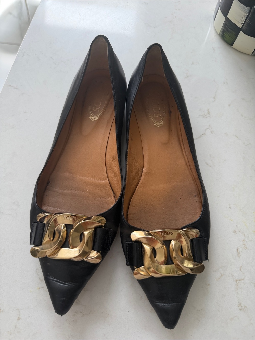 Leather Chain-Link Accents Ballet Flats size 36